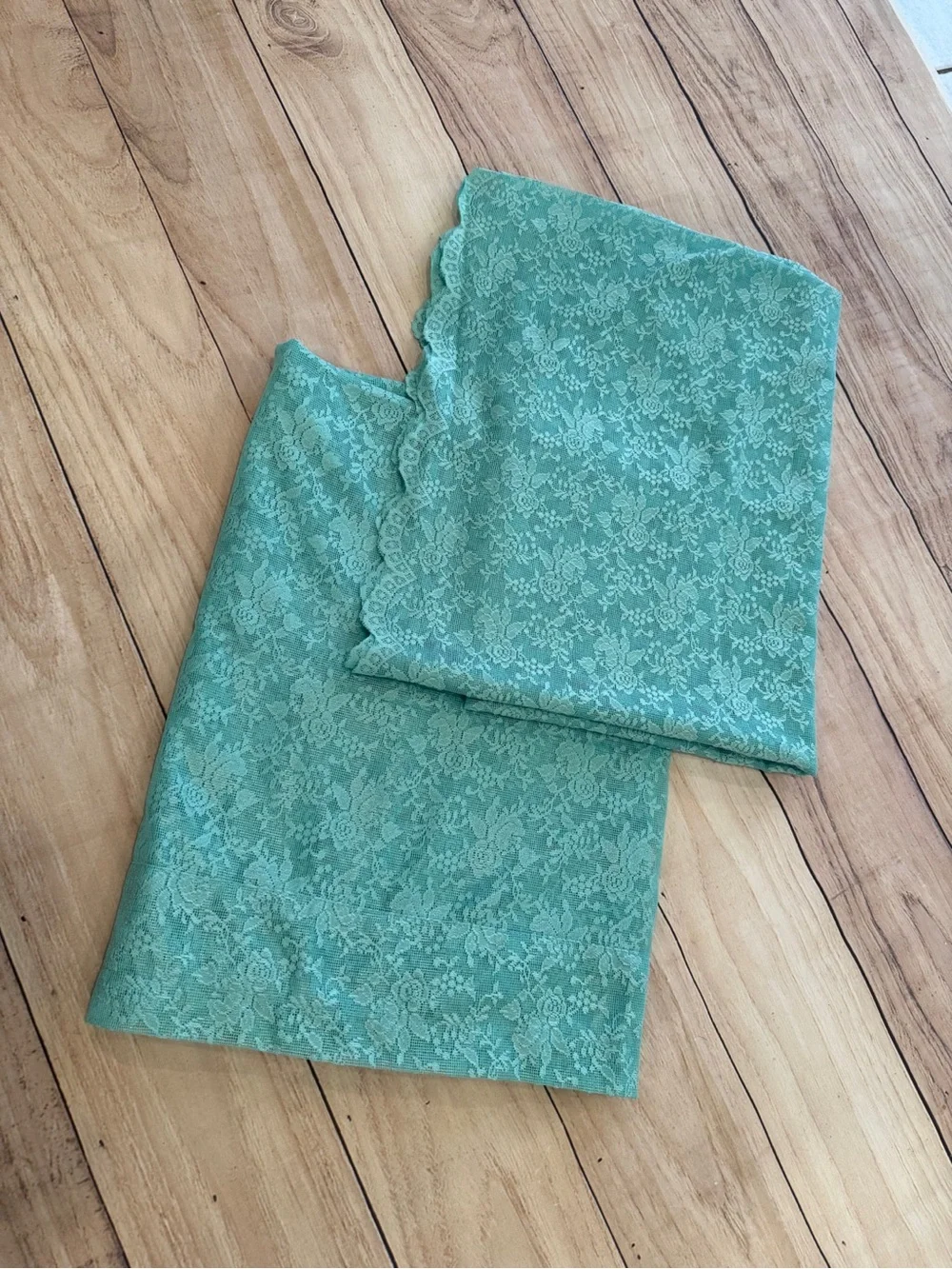 FINECITY Teal Floral Lace Sheer Curtain Panels Set of 2 52” x 63” Rod Pocket